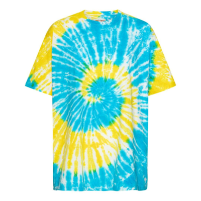 Gul/blå batik T-shirt med spiralprint - KAMRO